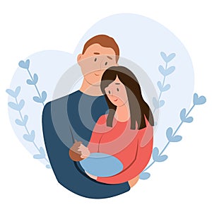 Happy new parents holding newborn baby. Young mom and dad, new born child flat vector illustration isolated