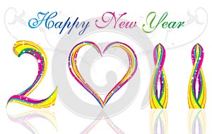 Happy new year 2011 colorful wave & heart concept