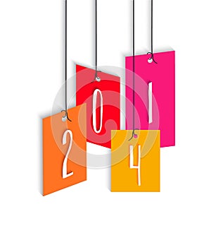 Happy New Year 2014 colorful hangtag illustration