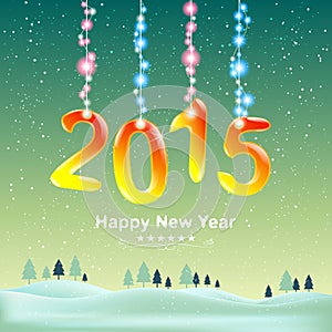 Happy new year 2015 and decorate with Christmas lights.