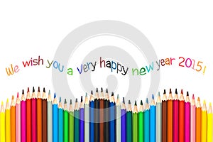 Happy new year 2015 greeting card , colorful pencils