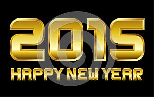 Happy new year 2015 - rectangular beveled golden font