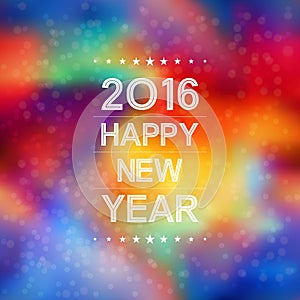 Happy new year 2016 with bokeh and lens flare pattern in colorful background