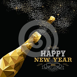 Happy new year 2016 champagne bottle low poly gold