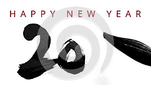 Happy New Year 2016 in english - writing calligraphy with a brush and thick ink with reflections - greeting video card with wishes