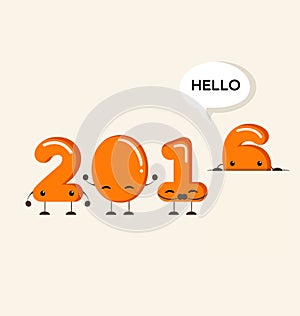 Happy New Year 2016 greeting card,Funny cartoon number