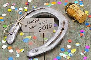 Happy new year 2016 with horse shoe