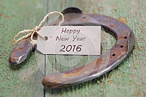 Happy new year 2016 with horse shoe