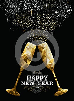 Happy new year 2016 toast glass low polygon gold