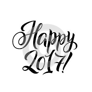 Happy New Year 2017 Calligraphy. Greeting Card Black Typography on White Background
