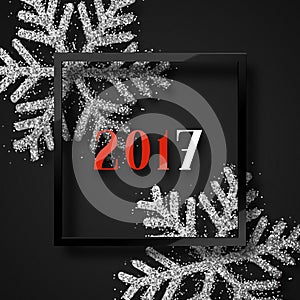 Happy New Year 2017. Christmas background, with beautiful bright snowflakes