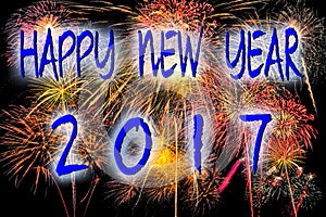 Happy New Year 2017 with colorful firework background