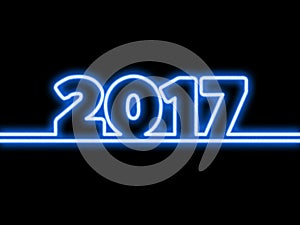 Happy New Year 2017 design neon figures with lights. Greeting card background.