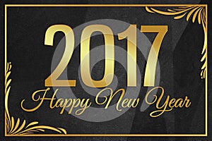 Happy New Year 2017 gold word on black wrinkled paper background