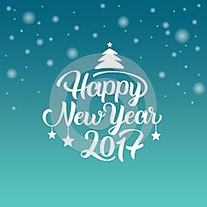 Happy New Year 2017 hand lettering text. Vector greeting card.Vector illustration