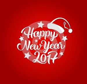 Happy New Year 2017 hand lettering text. Vector greeting card.Vector illustration