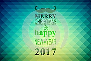 Happy new year 2017 hipster banner with mustache