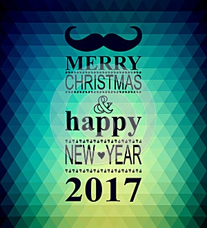 Happy new year 2017 hipster banner with mustache