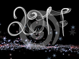 Happy new year 2017 isolated numbers lettering written with fire flame or smoke on black background