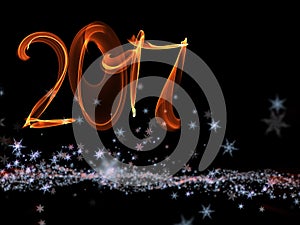 Happy new year 2017 isolated numbers lettering written with fire flame or smoke on black background