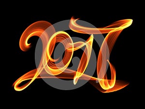 Happy new year 2017 isolated numbers lettering written with fire flame or smoke on black background