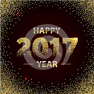 Happy New Year 2017 Shiny Greeting Card Made of Glitter Particles.