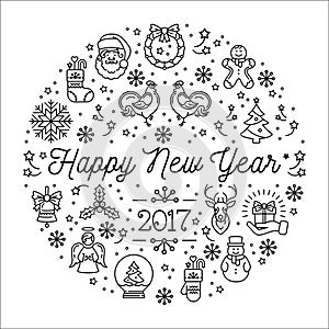 Happy New Year 2017 vector template, Elegant minimal flat design