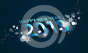 Happy New Year 2018 banner with perspective view and snowflakes. Design for your greeting card.