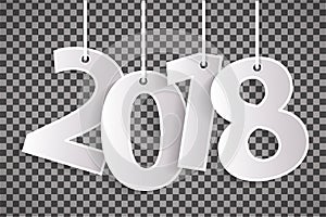 Happy New Year 2018 concept with paper cuted white numbers on transparent background