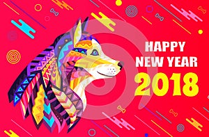 Happy New Year 2018 Creative Poster with Dog Head