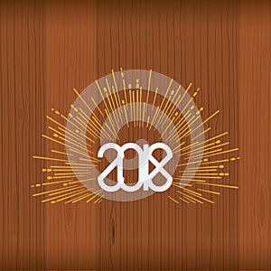 Happy New Year 2018 elegant design on Realistic Wood with starburst.