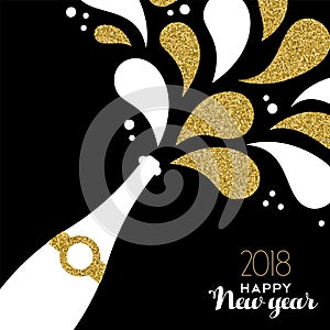 Happy new year 2018 gold glitter bottle splash