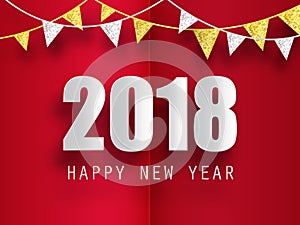 Happy New Year 2018 greeting card with 3d paper effect.