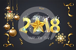 Happy New year 2018 greeting card background with gold star