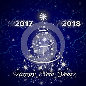 Happy New Year 2018 greeting card in blue
