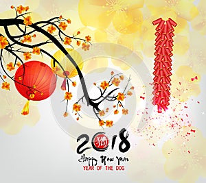 Happy new year 2018 greeting card and chinese new year of the dog