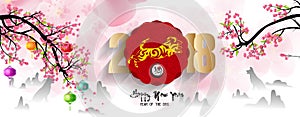 Happy new year 2018 greeting card and chinese new year of the dog