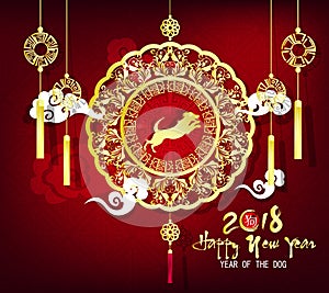 Happy new year 2018 greeting card and chinese new year of the dog