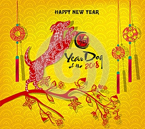 Happy new year 2018 greeting card and chinese new year of the dog