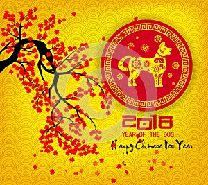 Happy new year 2018 greeting card and chinese new year of the dog