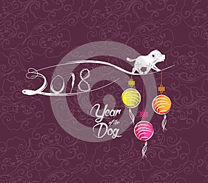 Happy New Year 2018 greeting card. Chinese New Year of the dog