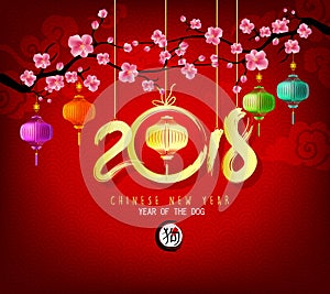 Happy new year 2018 greeting card, chinese new year of ther dog