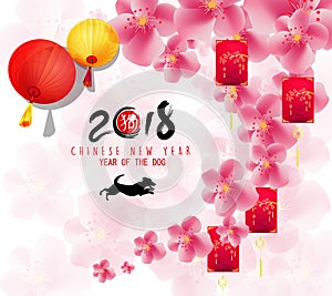 Happy new year 2018 greeting card, chinese new year of ther dog