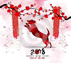 Happy new year 2018 greeting card, chinese new year of ther dog