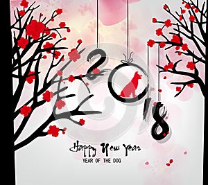 Happy new year 2018 greeting card, chinese new year of ther dog