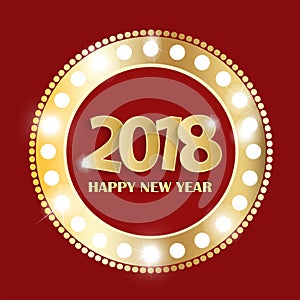 Happy New Year 2018 greeting card concept with golden cuted white numbers