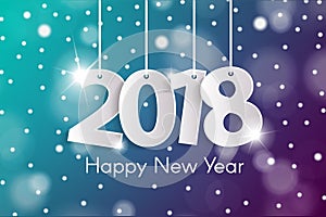 Happy New Year 2018 greeting card concept with paper cuted white numbers on ropes