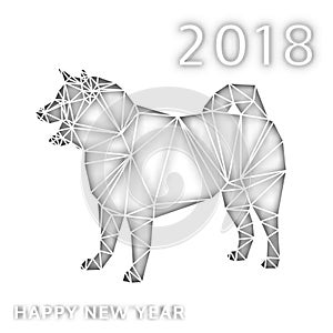 Happy New Year 2018 greeting card with geometric dog, paper cut