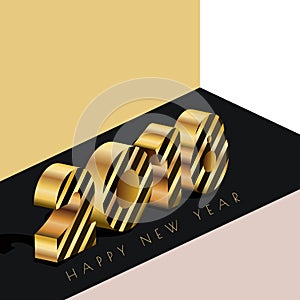 Happy New Year 2018 greeting card with golden numbers in 3d isometric style. Abstract holiday background.