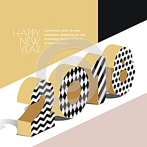 Happy New Year 2018 greeting card with golden textured numbers in 3d isometric style.